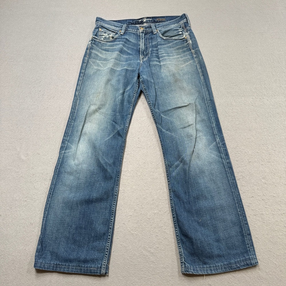 7 For All Mankind Jeans Men's 31 Blue Medium Wash Denim Relaxed Fit Whiskered